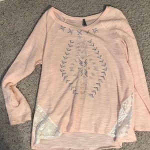 Plus size sweater with bling and lace